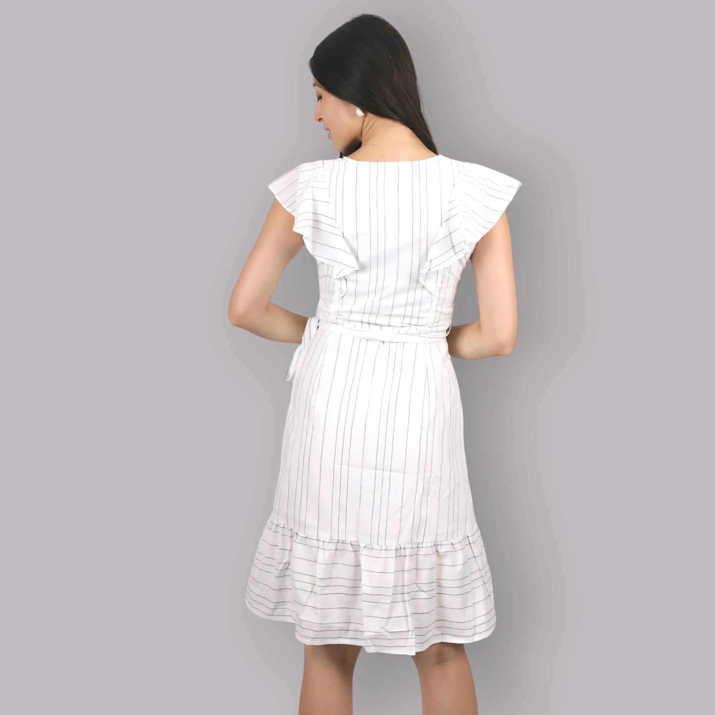 Striped Ruffle Sleeve A-Line Dress