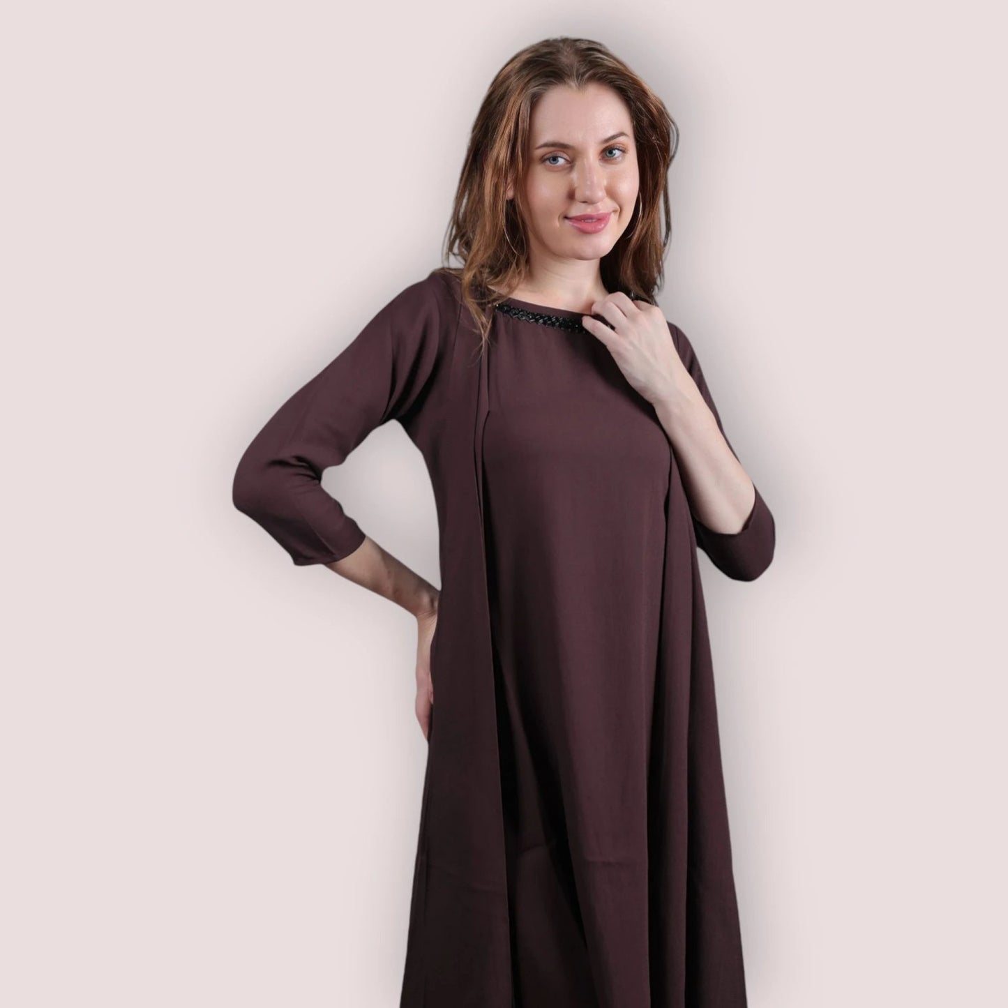 Asymmetrical Midi Dress with Handwork