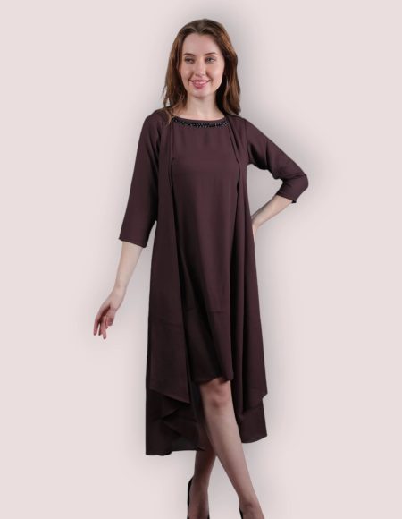 Asymmetrical Midi Dress with Handwork