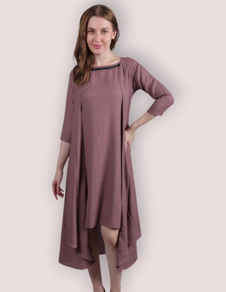 Asymmetrical Midi Dress with Handwork