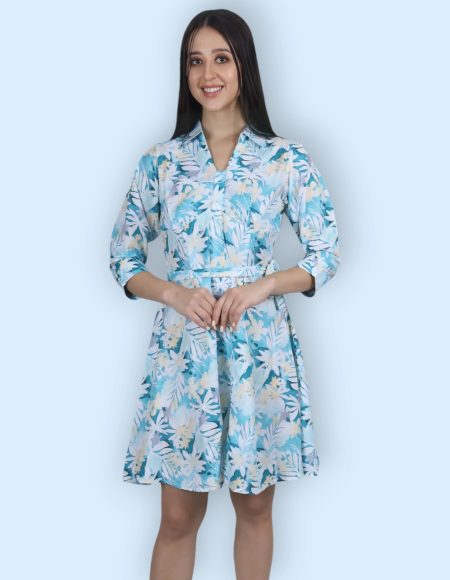 Floral Cotton Dress with Bracelet Sleeves