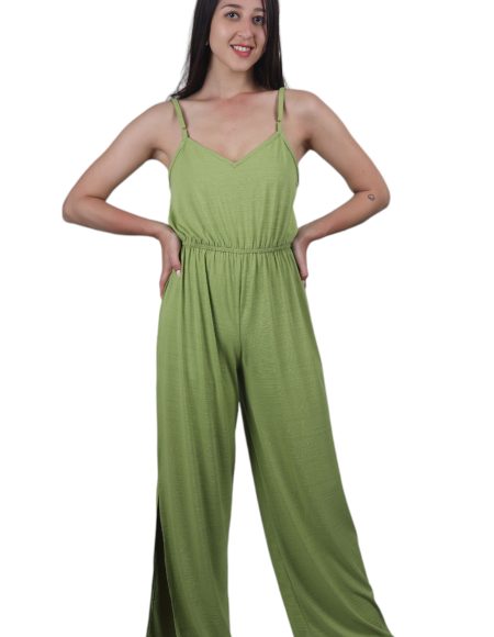 Sleeveless V-Neck Jumpsuit with Wide-Leg Cut