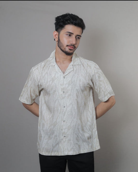 Kloschè Beige Abstract Print Oversized Rayon Shirt