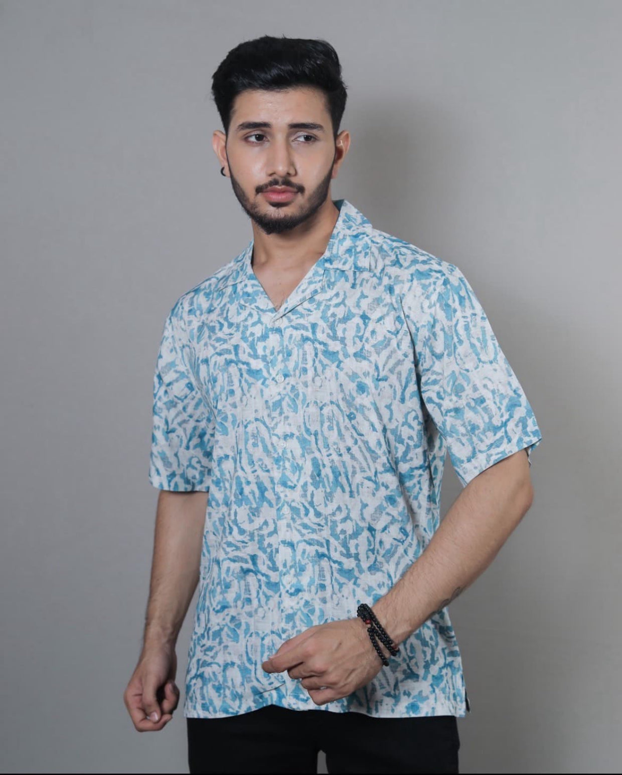 Relaxed Fit Blue Abstract Pattern Shirt – Kloschè