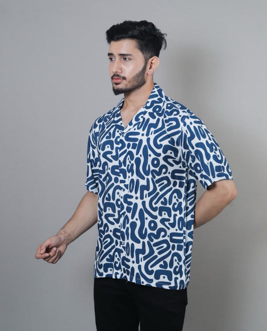 Kloschè  Blue Printed Oversized Rayon Shirt