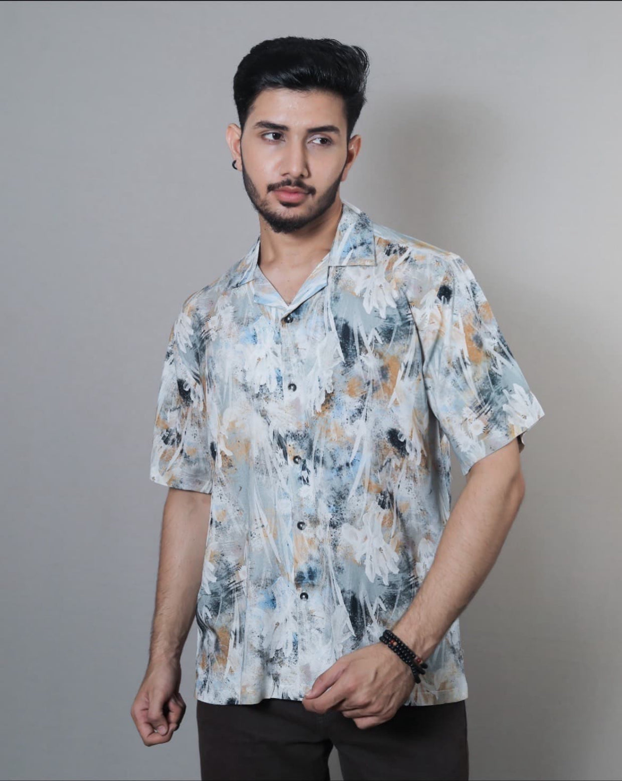 Kloschè Oversized Cuban Collar Abstract Print Shirt