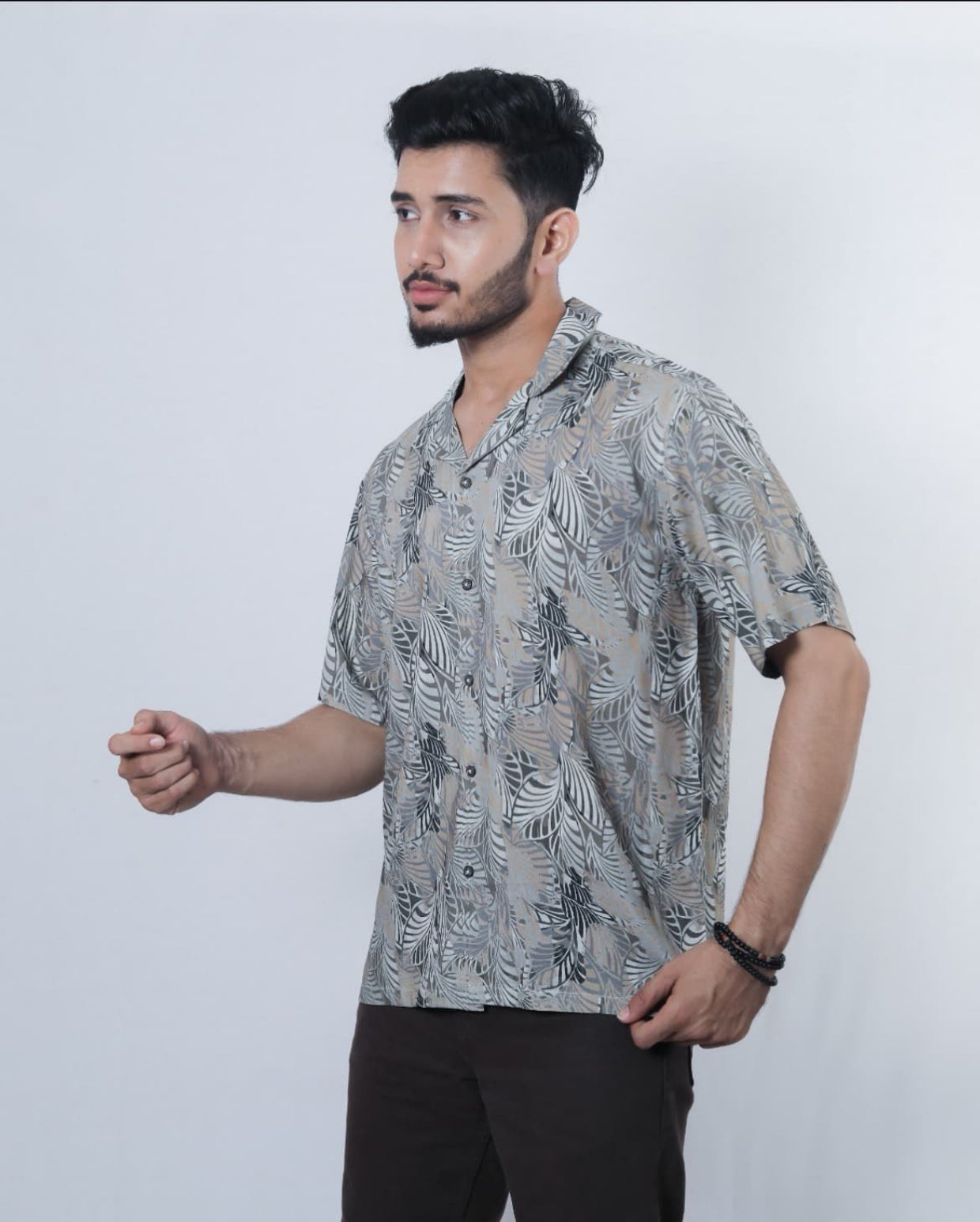 Kloschè Oversized Cuban Collar Green Floral Shirt