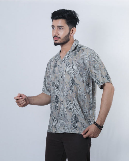 Kloschè Oversized Cuban Collar Green Floral Shirt