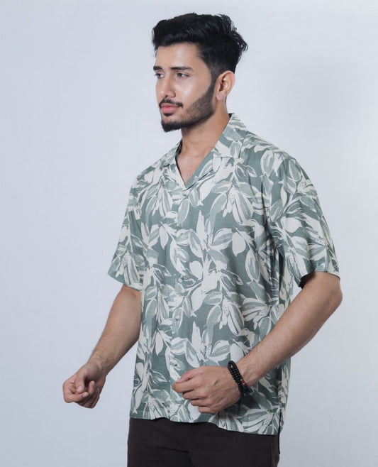 Kloschè Oversized Green Floral Print Shirt