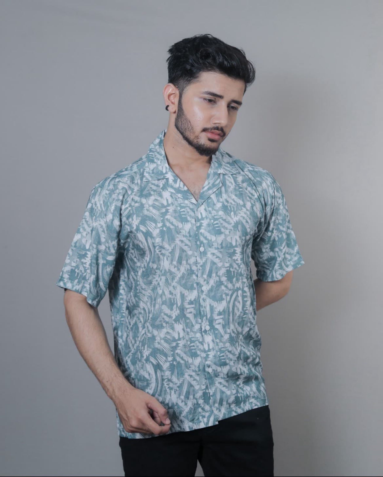 Kloschè Artistic Oversized Blue Rayon Shirt