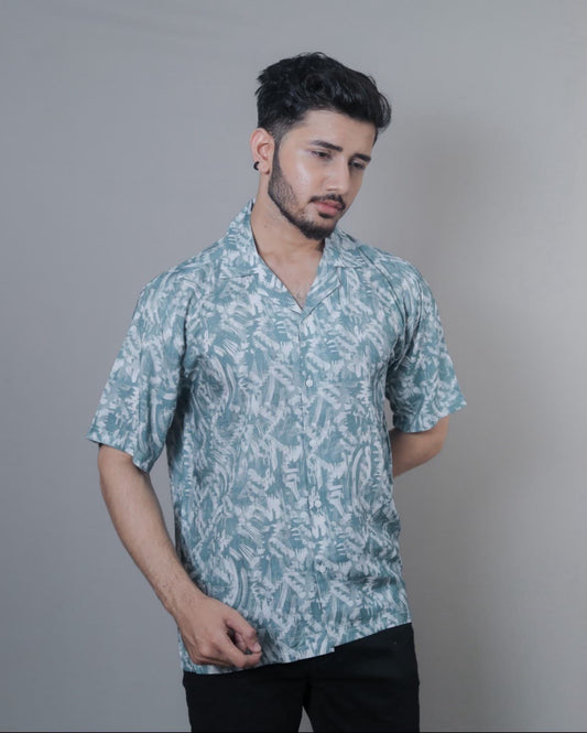 Kloschè Artistic Oversized Blue Rayon Shirt