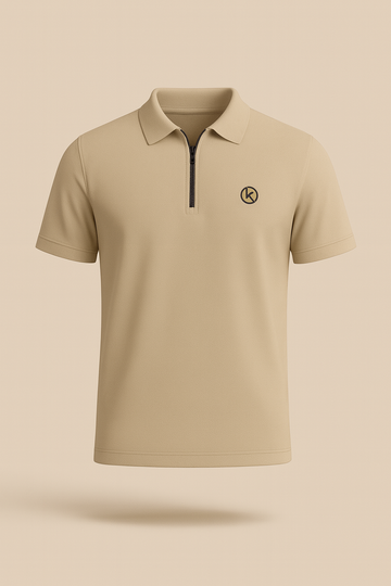 THE ZIP-UP POLO – BEIGE